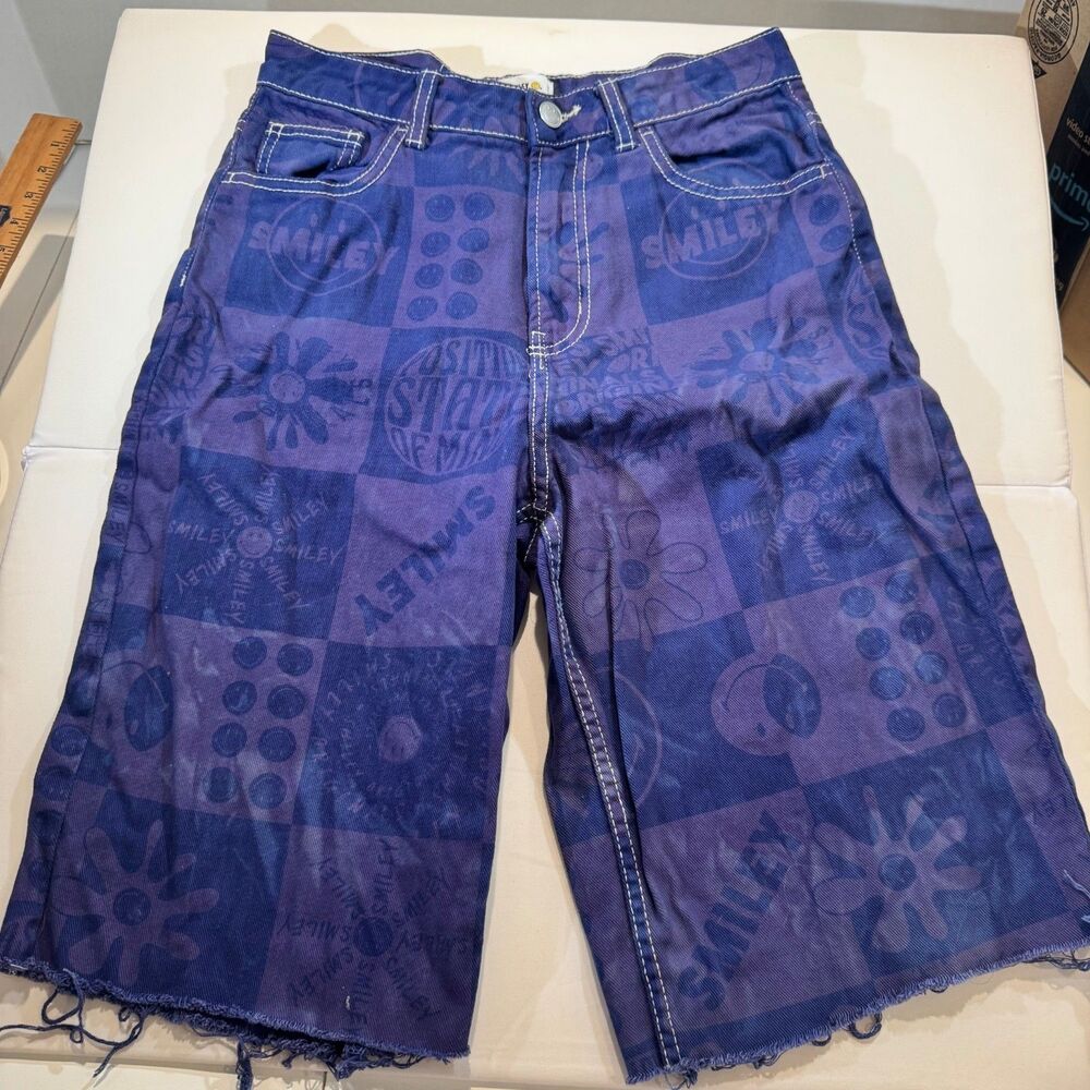 Smiley X H&M Denim Pants Women Size 2 High Rise Purple Cut off long shorts